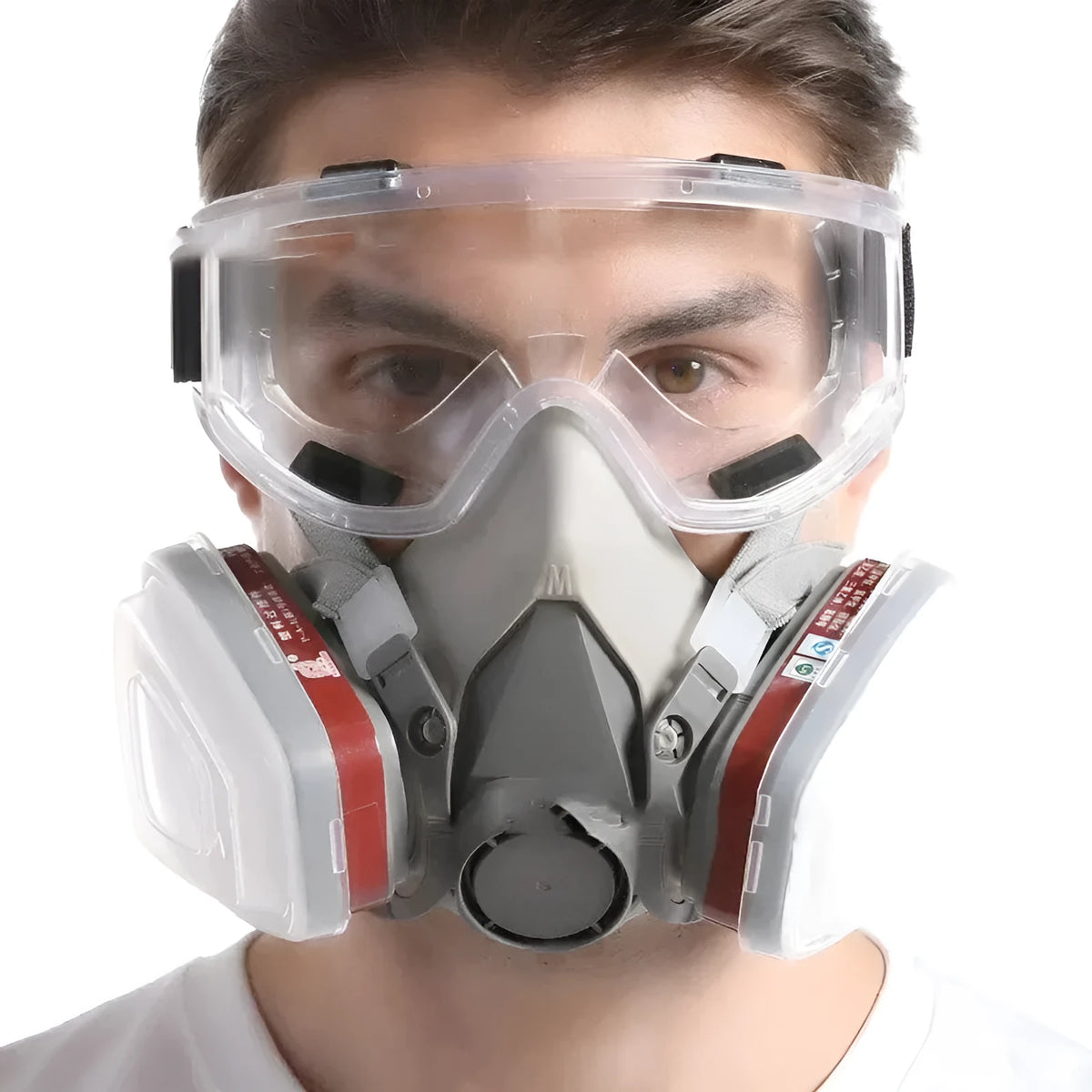 Original 6200 reusable half face respirator mask with fog-proof glasses, filters, and filter lids in an 8-in-1 set.