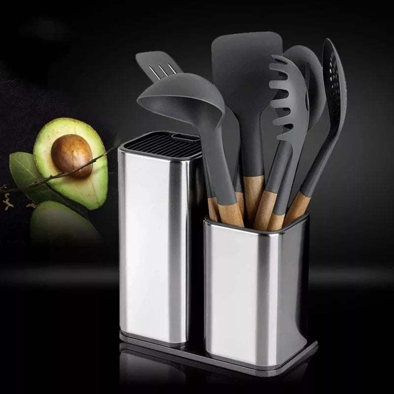 Large capacity multifunctional kitchen tool holder in black and white with detachable base