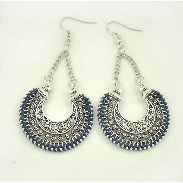 Bohemian Vintage Hand-Woven Rope Earrings with hollow-carved meniscus flower basket design