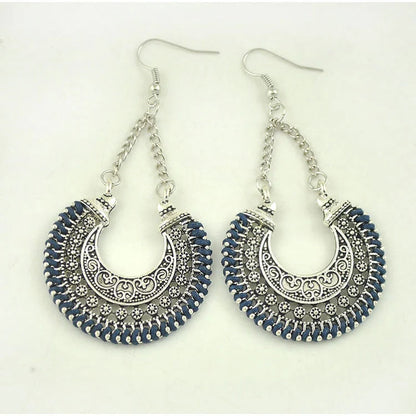 Bohemian Vintage Hand-Woven Rope Earrings with hollow-carved meniscus flower basket design