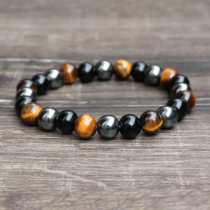 Hand-woven Tiger Eye Stone Bracelet in natural stone, sizes 8mm and 10mm