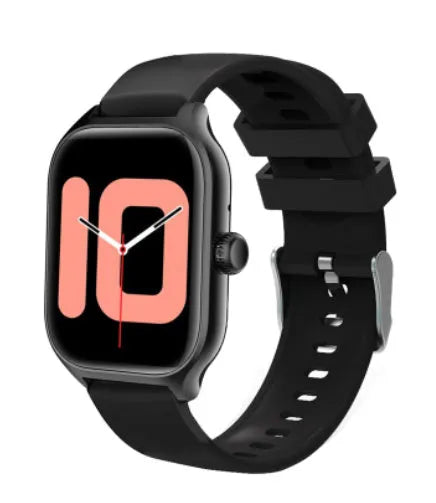 Black Bluetooth smart watch with full touch screen TFT display and silicone strap for heart rate and activity tracking
