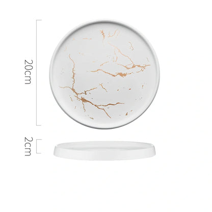 24.7cm Nordic style porcelain plate in white marble pattern, underglaze finish for durable household use