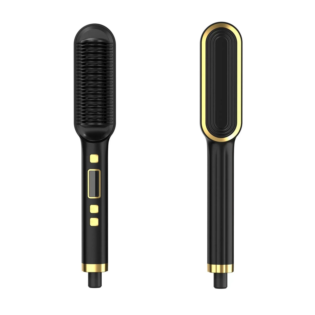 Display hair straightener and curler with ABS heater band, plug-in power, in black, white, red, green, or beige.