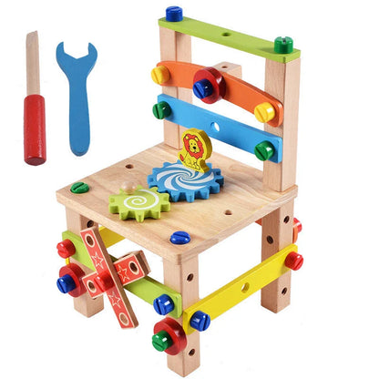 Modular wooden building block chair toy with various design possibilities