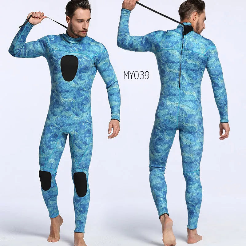 Men's 3MM neoprene diving suit with camouflage pattern for cold water diving