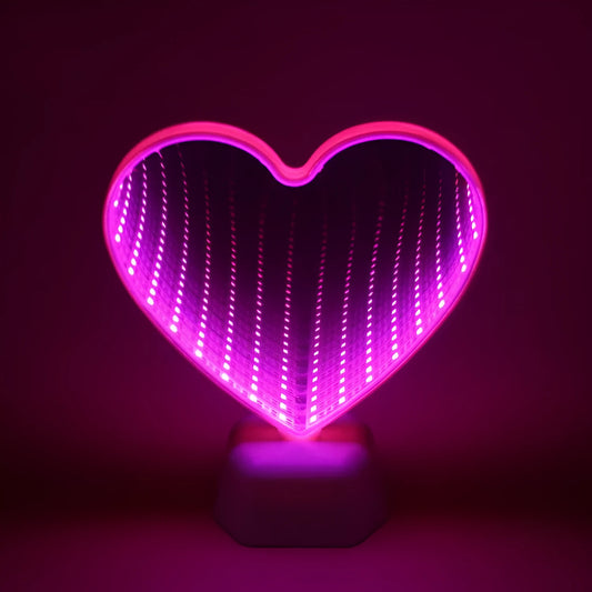 Double-sided LED love tunnel light with rose red illumination on a plastic base.