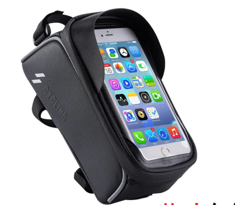 Waterproof front beam bicycle bag with touch screen compatibility for mountain bikes