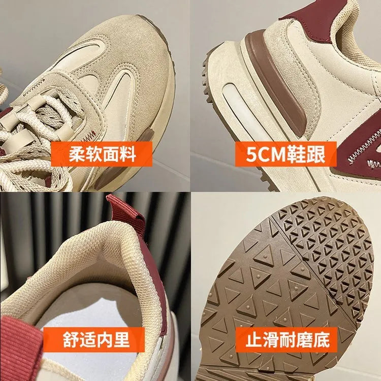 Women's black retro platform sports shoes with round toe and front lace-up fastening.
