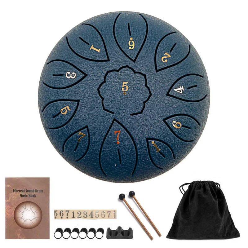 Ethereal 11-Tone Handpan Drum in various colors - premium steel instrument for meditation, yoga, and relaxation