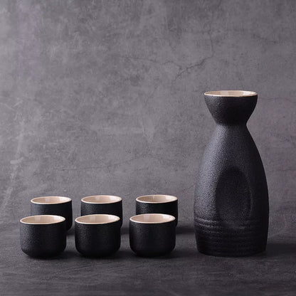 Sakura vintage sake set with ceramic kettle, wine glass, and triangle pot in traditional Japanese design
