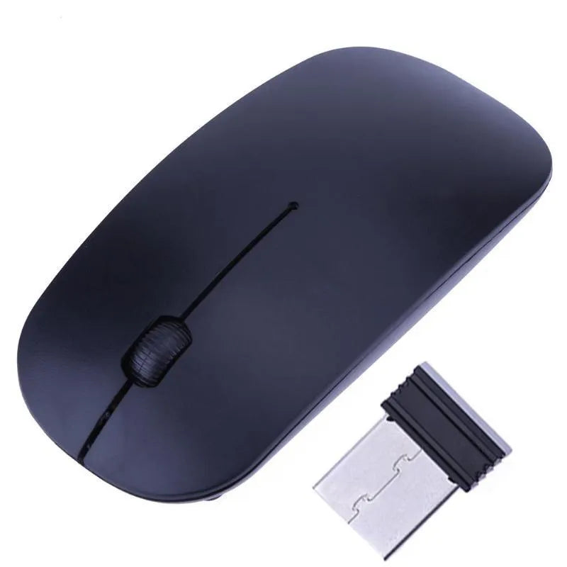 Thin wireless mouse in black, blue, green, pink, purple, red or white, with 10m range and adjustable dpi.