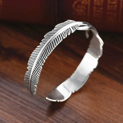 Vintage Thai Silver Double Feather Bracelet in copper with geometric design