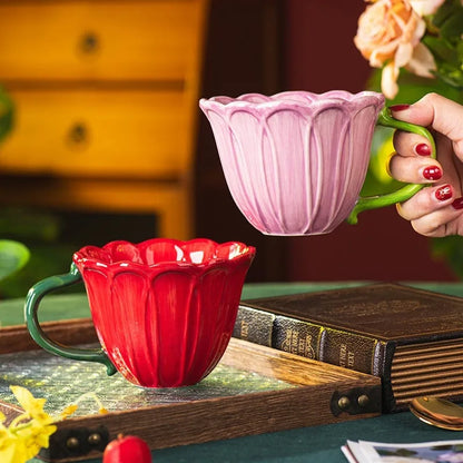 Ceramic breakfast cup with floral pastoral design holding 500ml capacity for tea or coffee