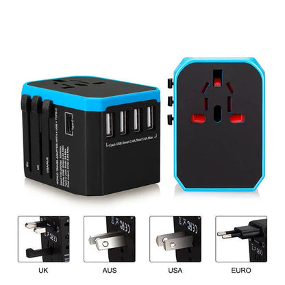 Universal USB Travel Adapter Charger with 4 USB Ports and 5600mAh Battery for Simultaneous Fast Charging in over 150 Countries