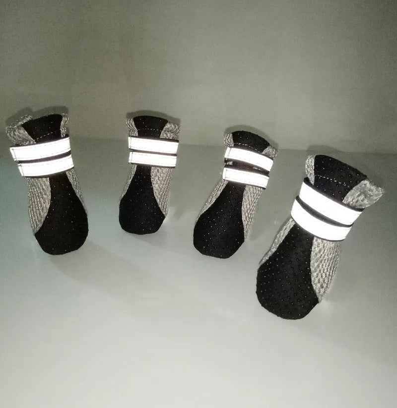 Teddy dog shoes in pink, black or green with reflective double magic wand strap and rubber sole, sizes S to XL