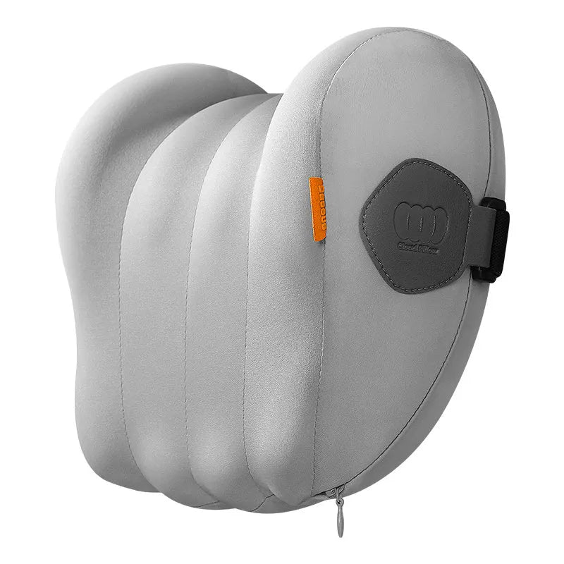 Grey and orange car headrest and lumbar pillow set with memory cotton filler for suspension bin vehicles
