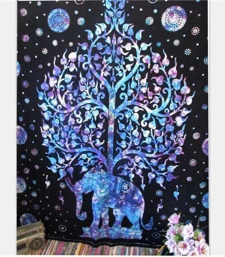 3D digital printing polyester elephant mandala tapestry in vibrant colors