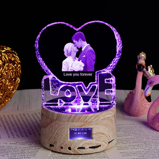 Personalized crystal photo night lamp with Bluetooth and color-changing features