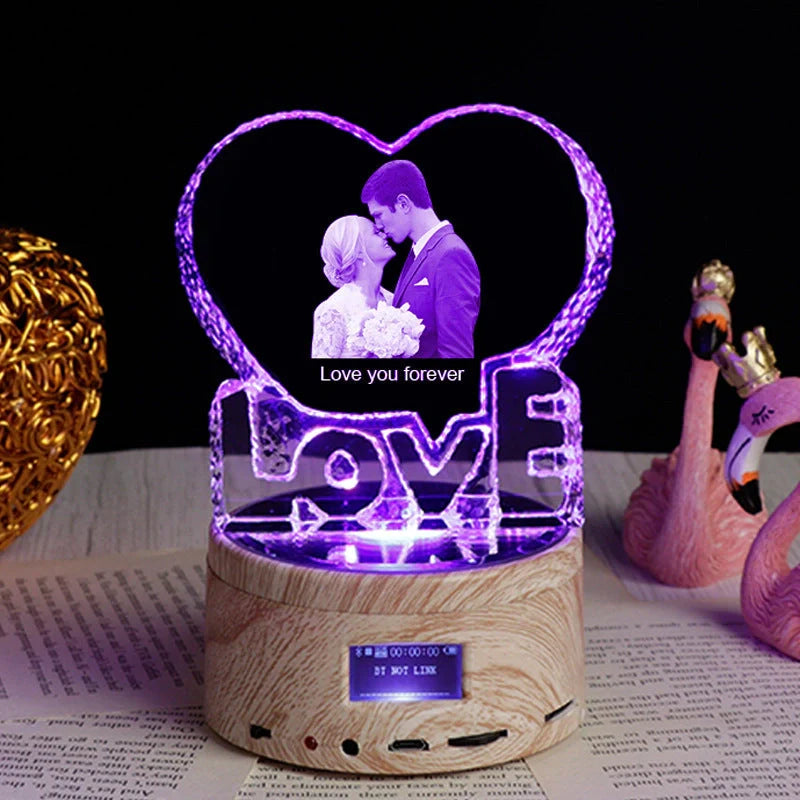 Personalized crystal photo night lamp with Bluetooth and color-changing features