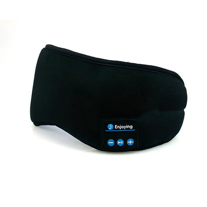 Black contoured eye mask with adjustable straps showing measurements of 20cm width and 10cm height