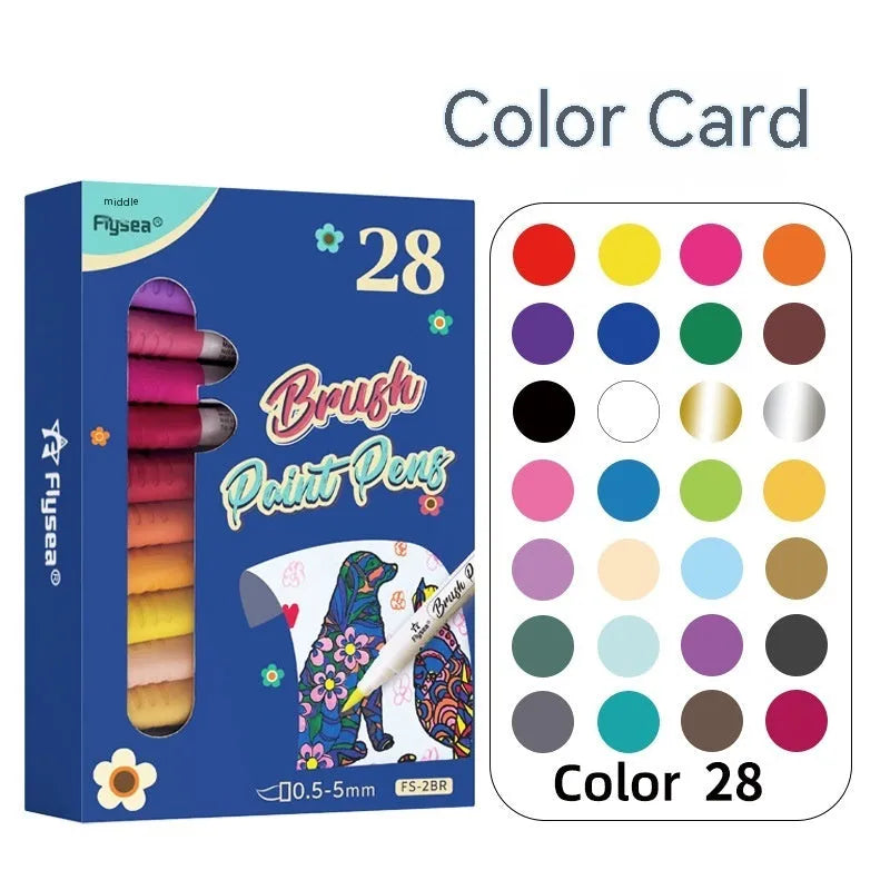 Set of soft-head gouache pens in various colours for hand accounting and card art.