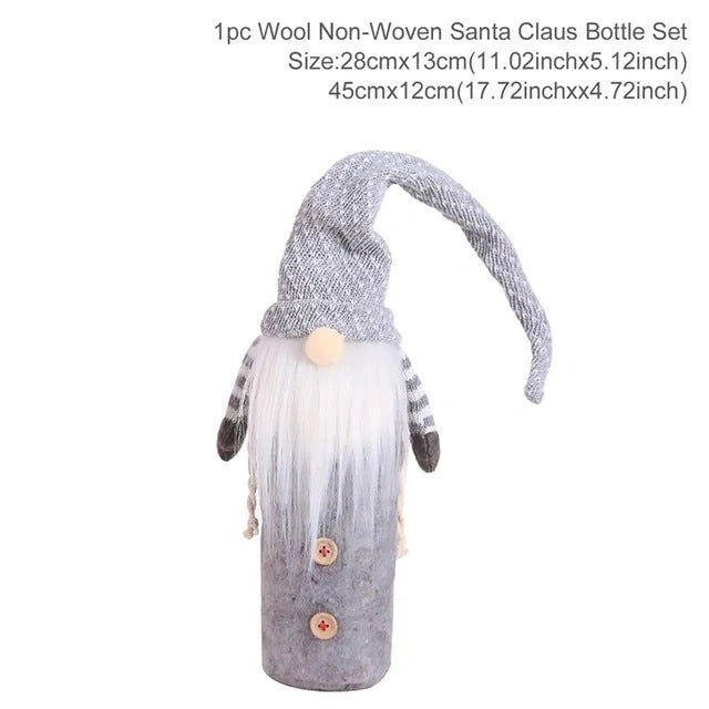 Festive Christmas wine bottle socks in vibrant colors, perfect for holiday decor