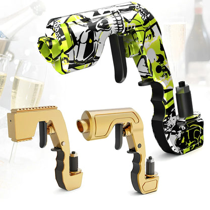 Plastic champagne jet gun for bar parties in gold, black, red and silver colour options