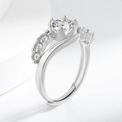 White gold colour crown couple ring with simple copper band and round line design for women