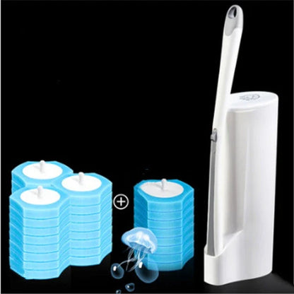 Disposable toilet cleaning brush with scrubbing pad for thorough, hygienic bathroom cleaning