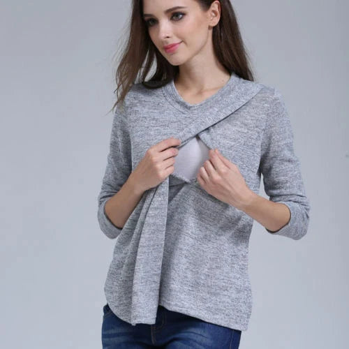 Cotton multifunctional loose maternity clothes in dark grey, blue, light grey, and purple