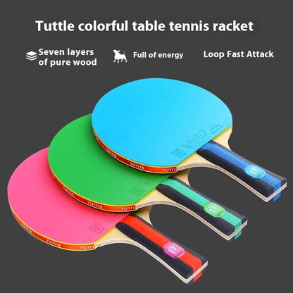Wood table tennis racket with high elastic rubber surface and matching protective storage bag in choice of colours