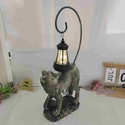 Bronze resin cat solar garden lamp for outdoor courtyard and garden decoration