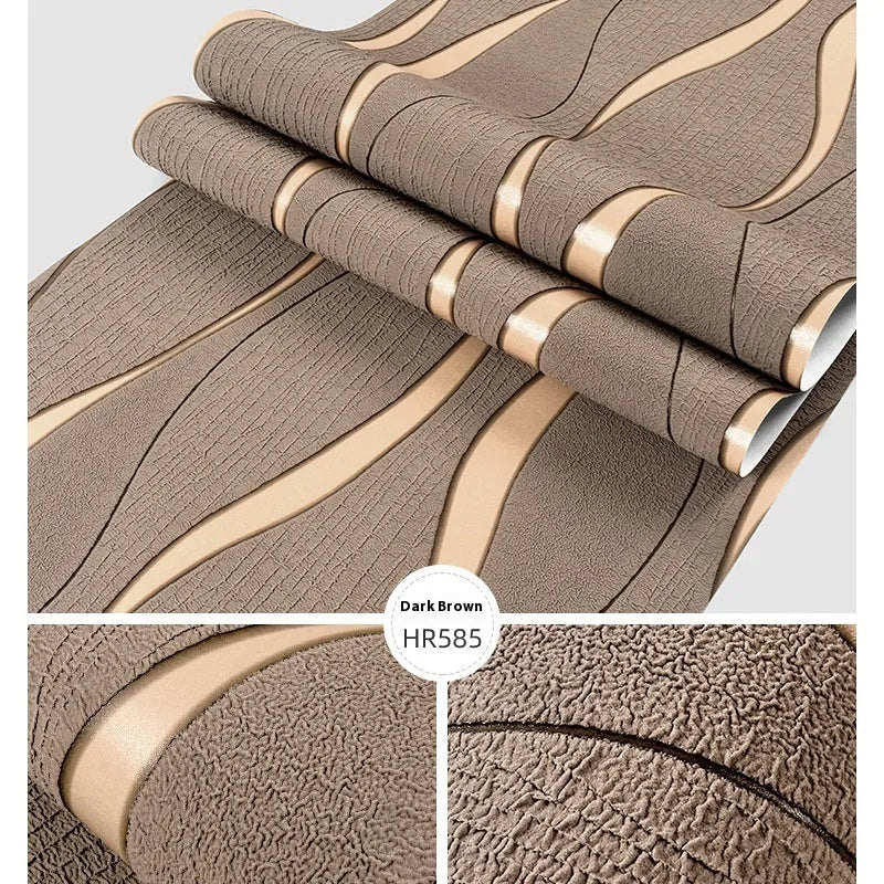 Curve stripe 3D background wallpaper with velvet texture showing light grey and dark brown colour options