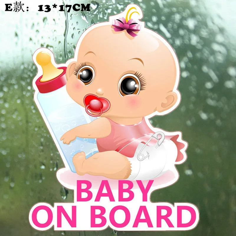 Baby On Board reflective car sticker B033 with PET material in multiple baby-themed designs