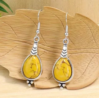 Retro Ethnic Style Alloy Earrings and Necklace Set with Elliptical Pendant