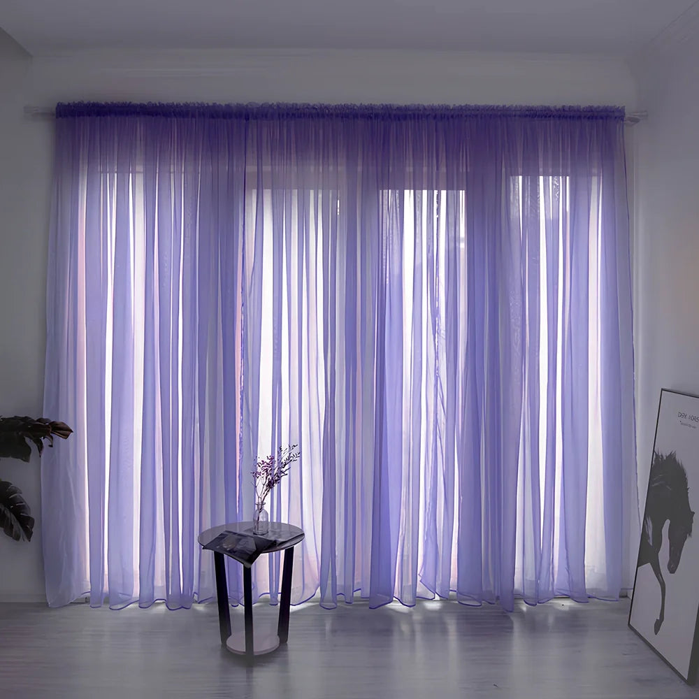 Simple modern balcony solid colour gauze curtain in beige showing light transmission effect