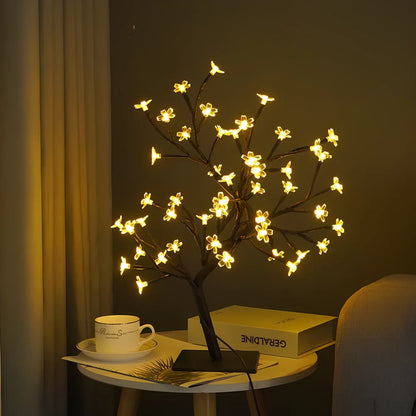 Fibre optic cherry tree night light with 48 LED blossoms and USB cable