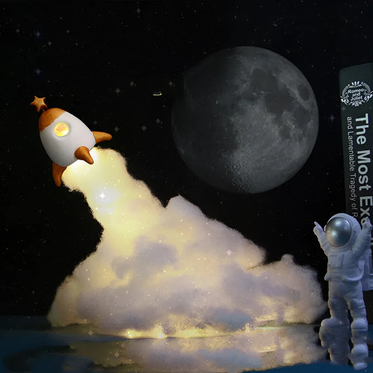 DIY astronaut rocket LED night light kit components with string lights and 19cm base