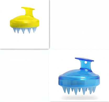 Black silicone shampoo brush with hook design measuring 8x8x7cm for scalp massage during hair washing