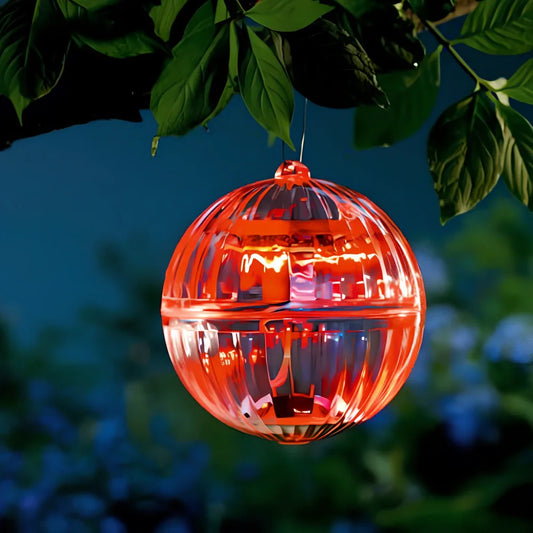 Solar-powered floating pool lights with colour-changing LEDs on water surface