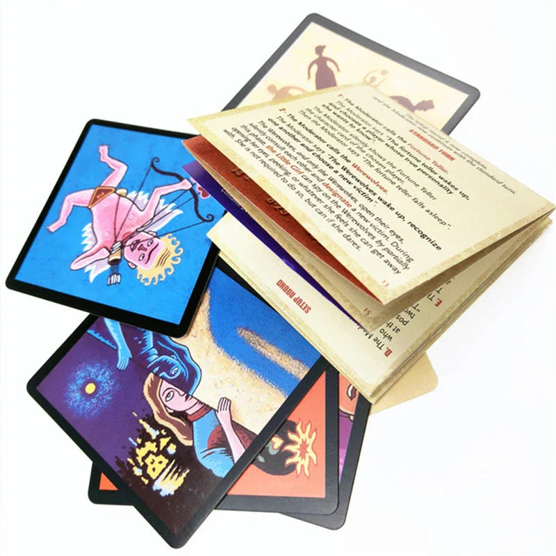 Werewolf Party Game with colorful cards and box, perfect for family game nights and social gatherings