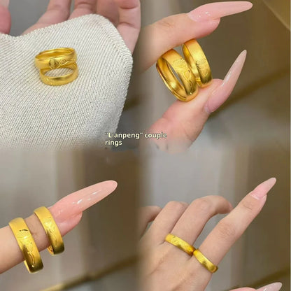 Adjustable brass couple ring with lotus flower shape and double happiness character, men's and women's style