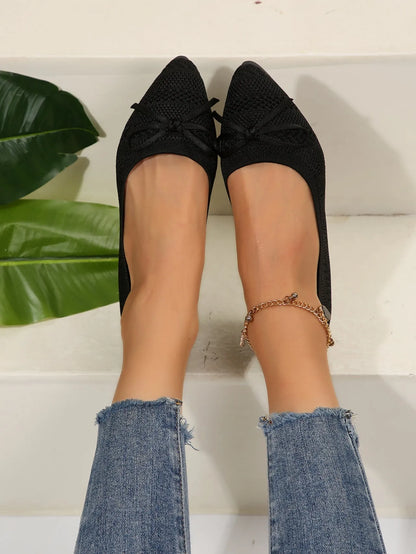 Women's knitted loafers with bow detail and pointed toe in multiple colour options