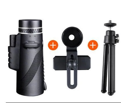 Black HD 40x60 monocular telescope with 60mm objective lens on a table.