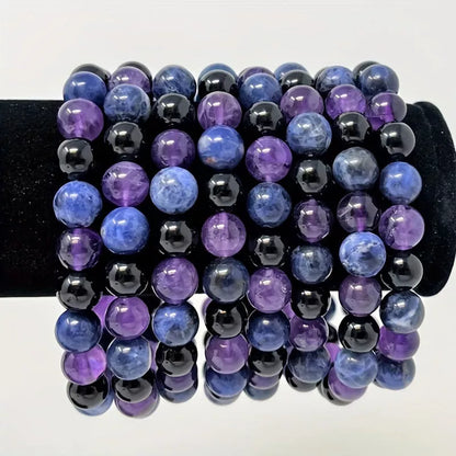 Purple beaded bracelet with 8mm glass beads, unisex design