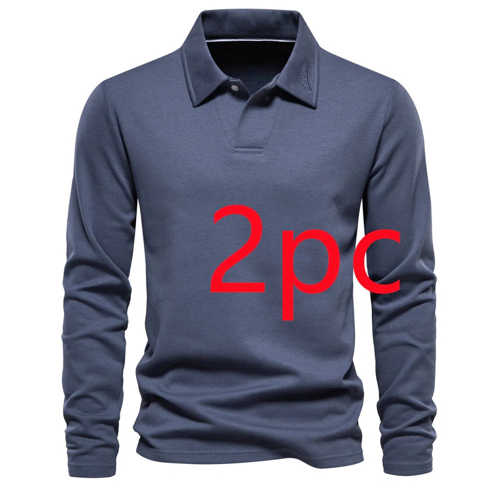 Stylish long-sleeve polo shirt in various colors, featuring a unique lapel design and made from premium cotton-blend fabric for comfort and durability.