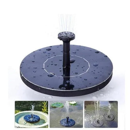 Black solar floating fountain pump with 4 nozzle heads for garden ponds and birdbaths