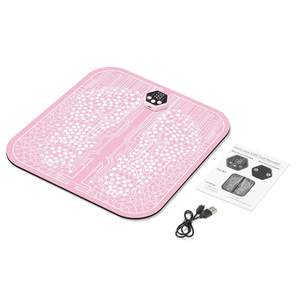 Pink foot massage pad with EMS technology and heat conduction for reflexology