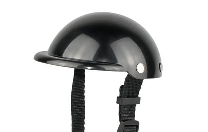 Black pet helmet for dogs and cats with adjustable strap, ABS shell, sizes S and M